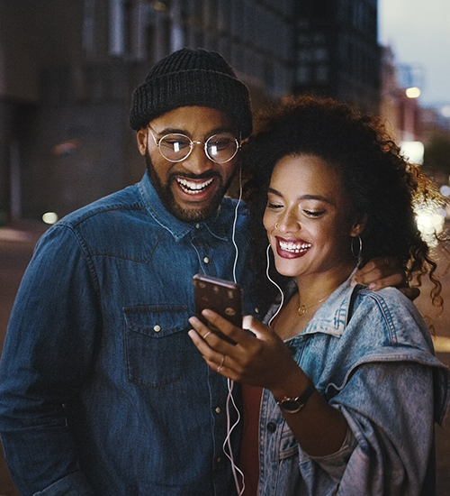 Man and women listening to music